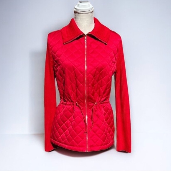 🌻Rafaella Ruby Red Quilted Ribbed Weekend Sport Jacket Size Large - Picture 1 of 10